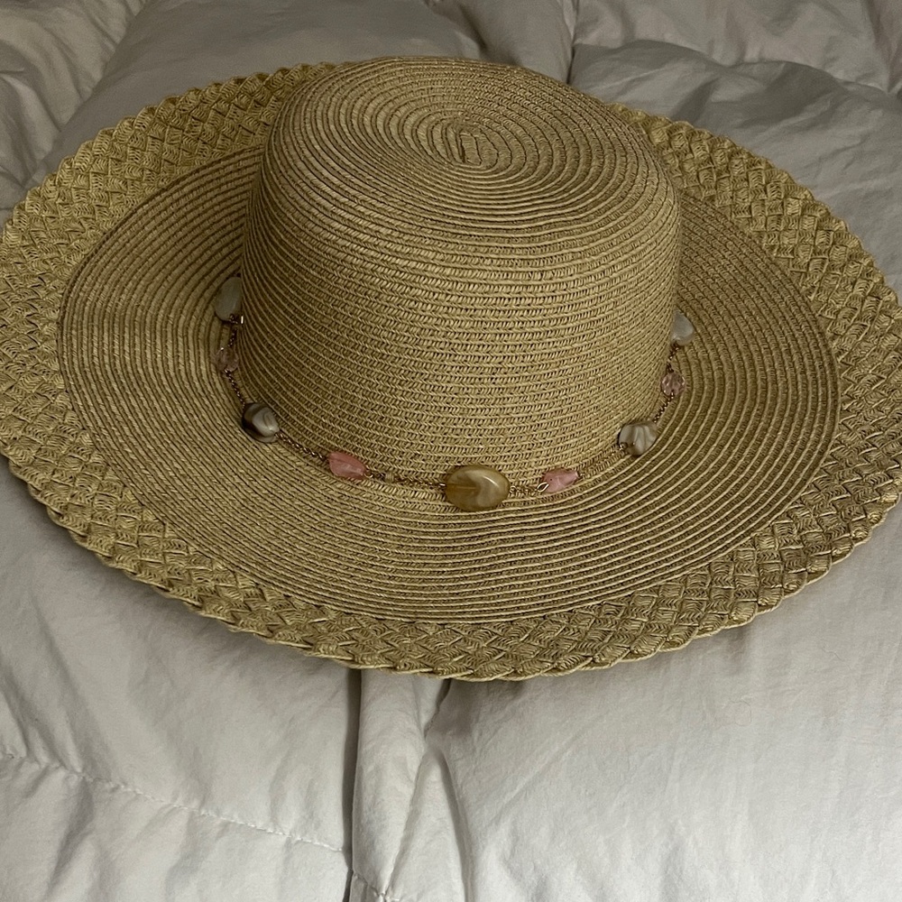 Chic Tan Sun Hat with Stone Details